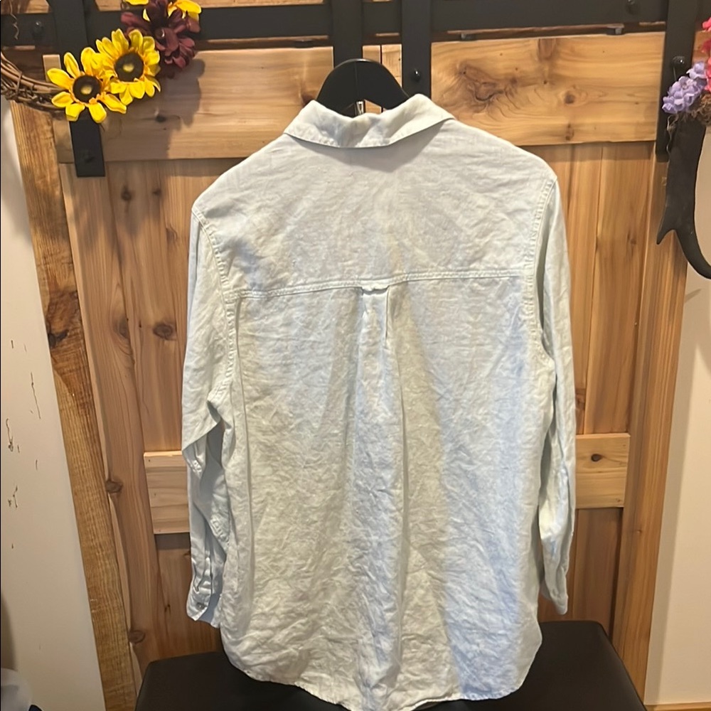 Chico's Soft Blue/Green Button-Up 100% Linen - Picture 10 of 12